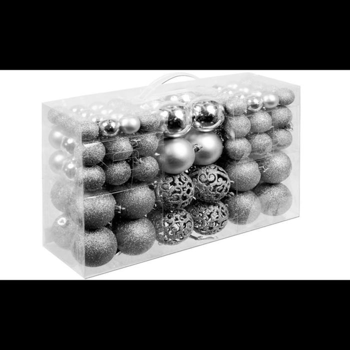 Confezione 100 Palline di Natale Colore Silver, Palle di Natale Diametro 3/4/6 cm, Addobbi E Decorazioni per Albero di Natale, Colore Argento