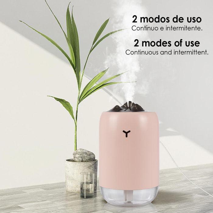 Mini humidificador de 260 ml con luz led ambiental.