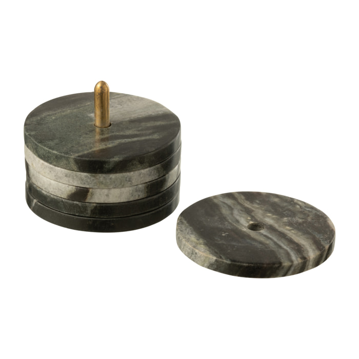 J-Line dessous de verre Rond Marbre - pierre - noir/gris - boîte de 6
