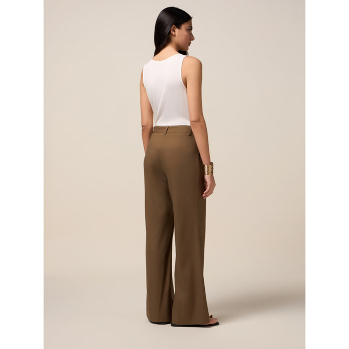 Oltre - Pantalones palazzo mezcla de lino - Verde militare