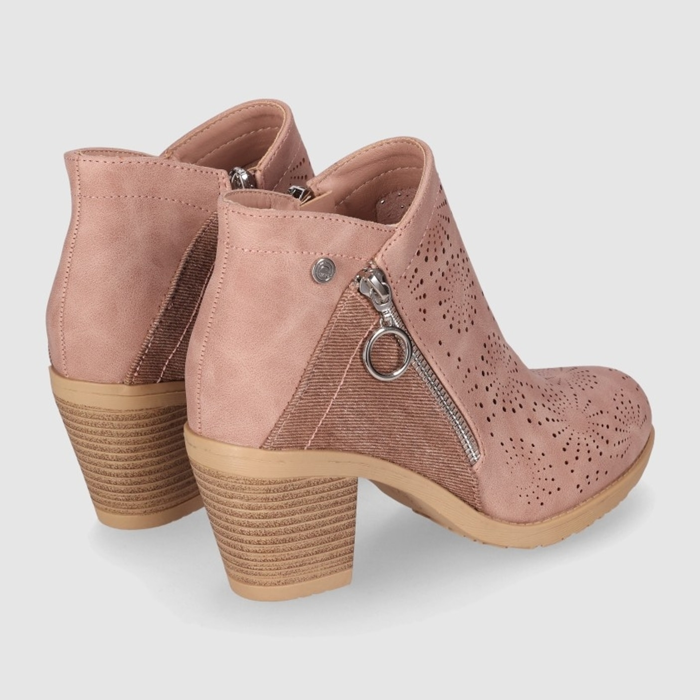 Botines de Piel Sintética - Nude - Tacón: 6 cm