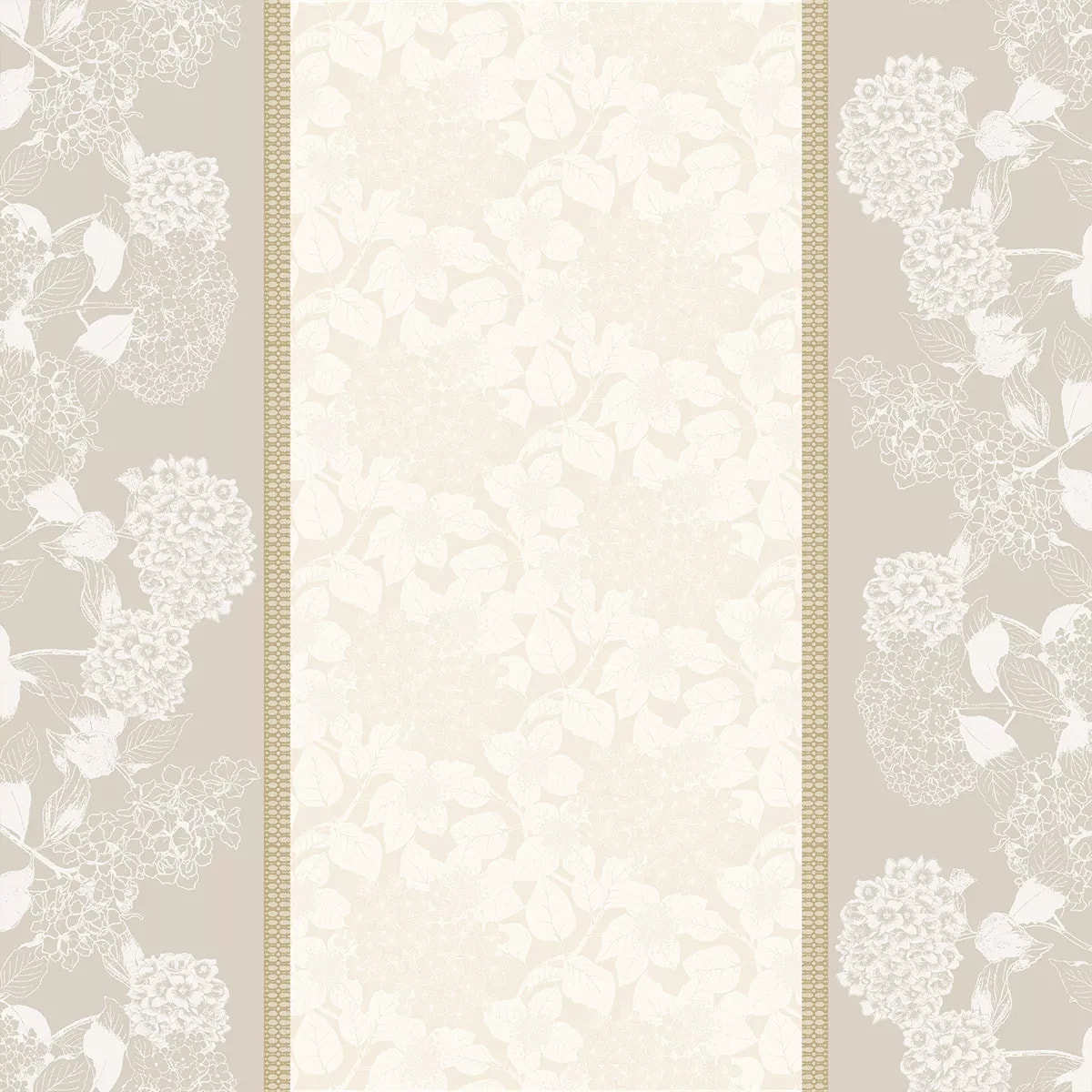 Nappe pur coton motif jacquard beige Mille hortensias naturel