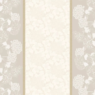 Nappe pur coton motif jacquard beige Mille hortensias naturel