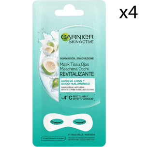 4x Maschera Occhi Revitalizzante in Tessuto Skinactive Effetto Ghiaccio Acqua di Cocco e Acido Ialuronico