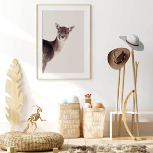 Affiche enfant biche  Affiche + cadre en bois - Chêne