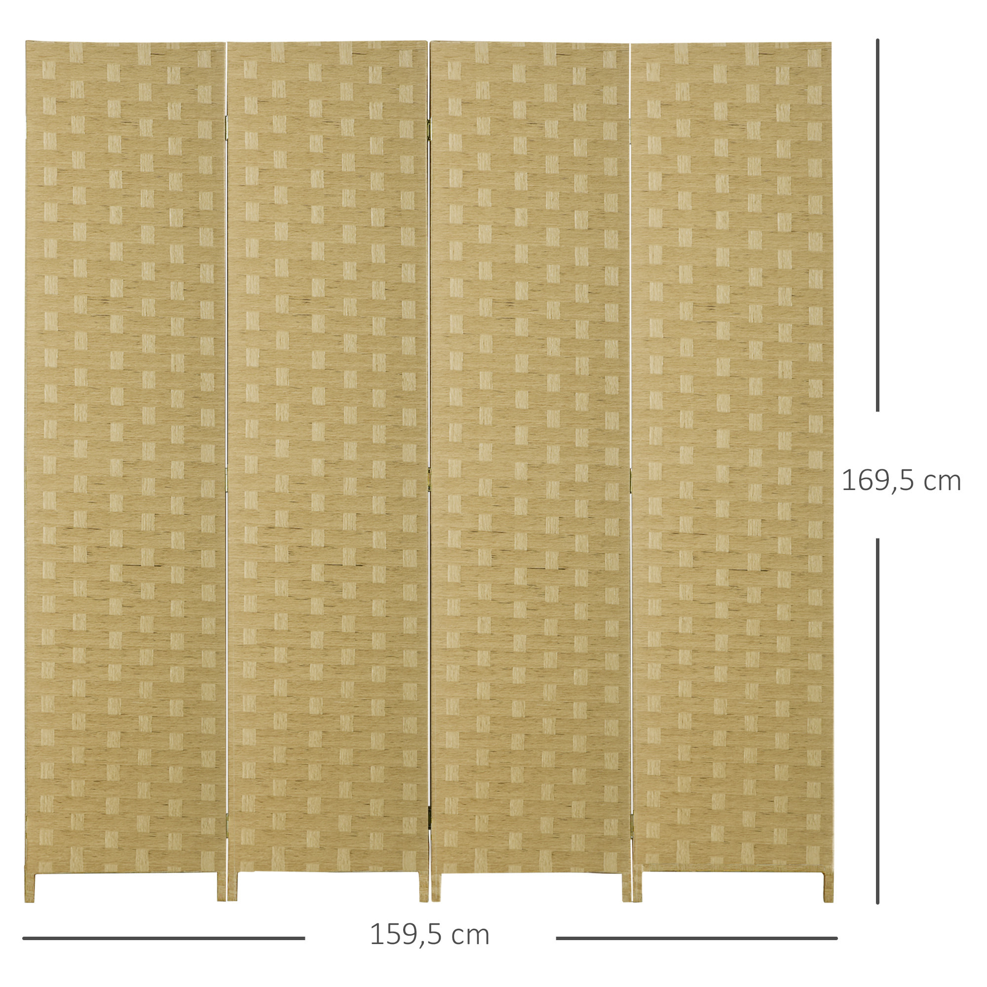 Biombo Separador de 4 Paneles 159,5x169,5 cm Divisor de Habitación Plegable de Cuerda de Papel Decoración Partición para Dormitorio Salón Marrón