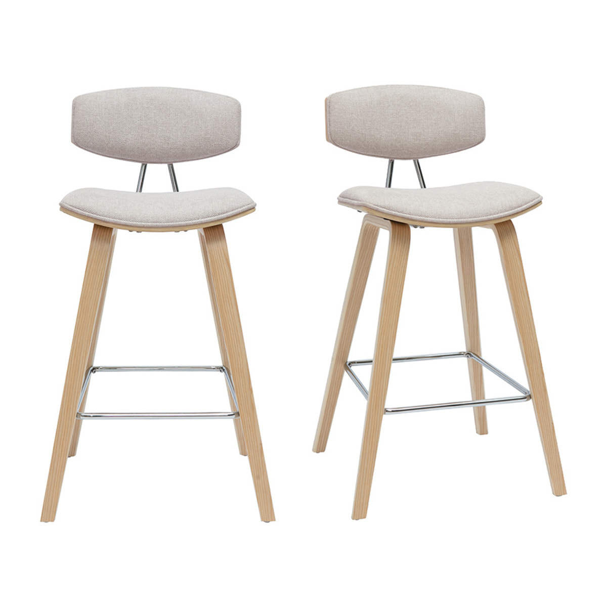Tabourets de bar design en tissu effet velours texturé beige et bois clair H69 cm (lot de 2) VASCO