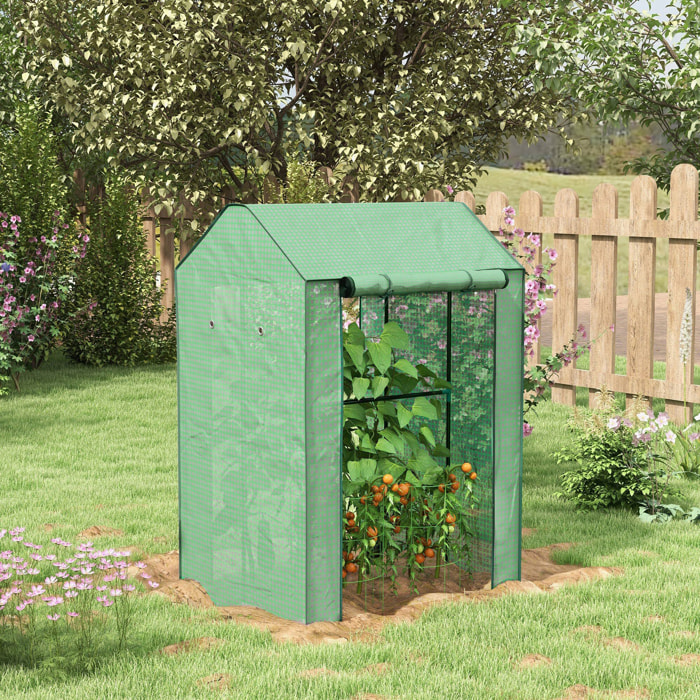 Serre de jardin avec 2 espaces et 2 portes enroulables - 0,8 m² Serre à tomates dim. 1L x 0,8l x 1,5H m, Acier et PE haute densité