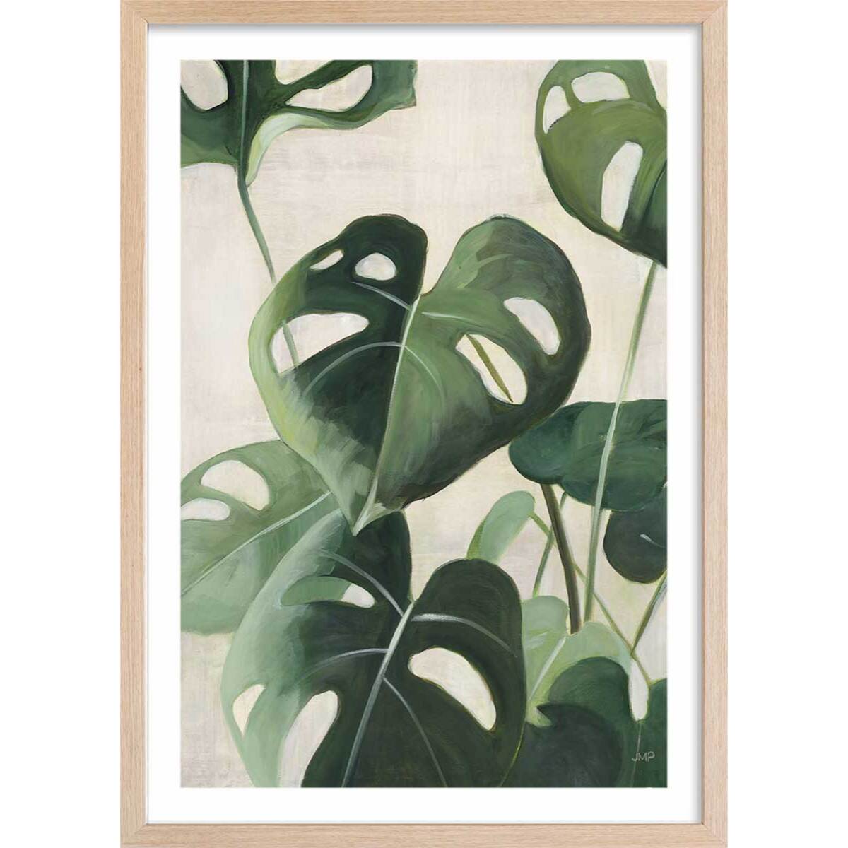 Poster Aquarelle tropicale Affiche + cadre en bois - Chêne