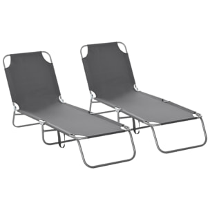 Conjunto de 2 Tumbonas Plegables Tumbonas de Jardín con Respaldo Ajustable en 5 Posiciones Carga 120 kg para Terraza Piscina Playa 187x55x24 cm Gris