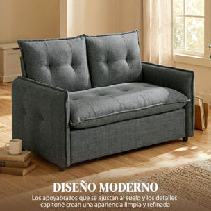 Sofá de 2 Plazas, Tapizado en Lino, Sofá Moderno con Acolchado Grueso, Diseño Capitoné, para Espacios Pequeños, Salón, Dormitorio, Oficina, Sala de Estar, 131x75x85 cm, Gris Oscuro