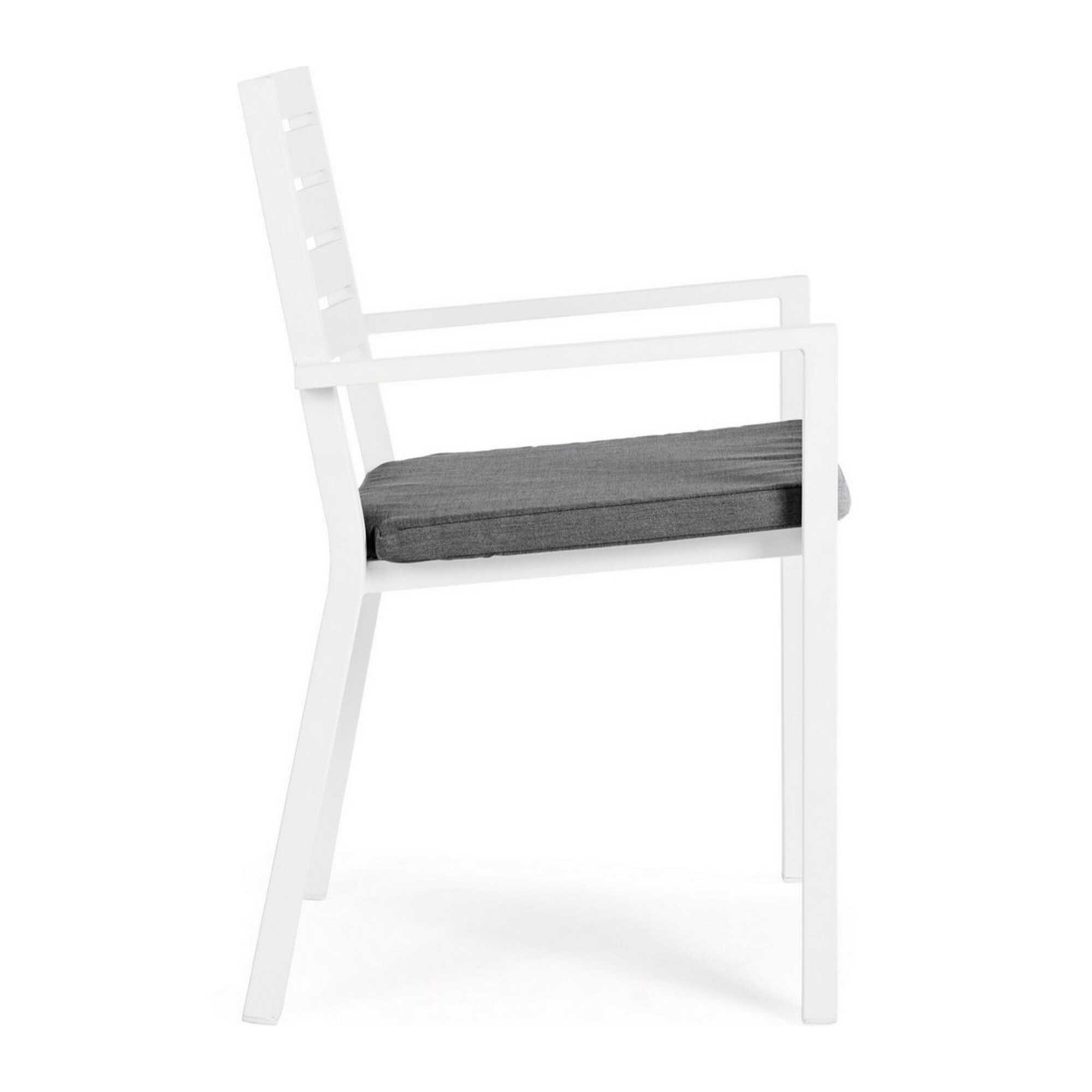 Set 4 sedie da giardino MURGIA con cuscino sfoderabile in tessuto e struttura in alluminio bianco