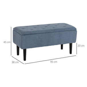 Baúl de Almacenaje de Dormitorio Banco de Almacenamiento Capacidad 47 L con Tapa Abatible y Patas de Madera para Salón Carga 120 kg 95x38x45 cm Azul