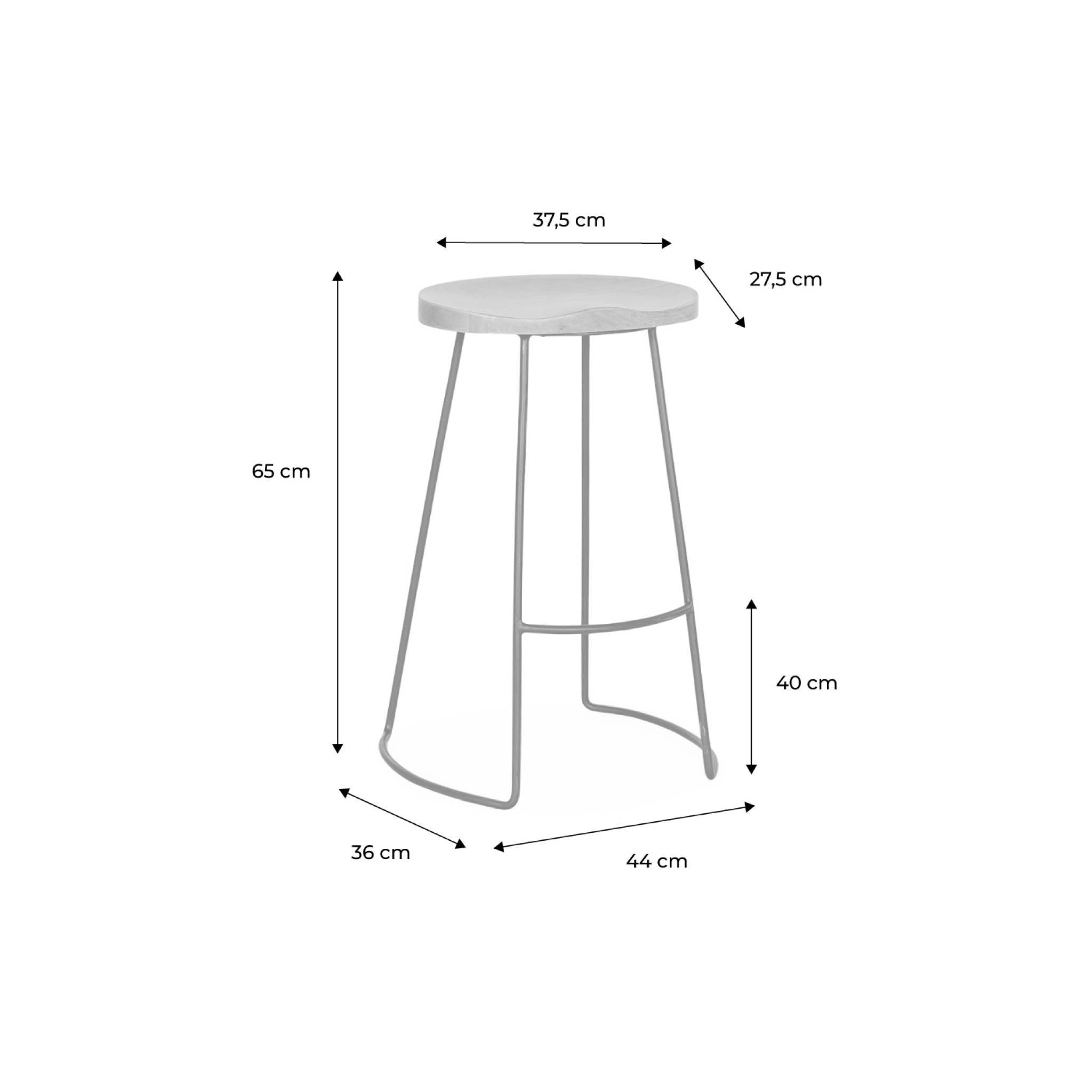 Lot de 2 tabourets de bars bois de manguier naturel et acier. avec repose pieds. 65cm