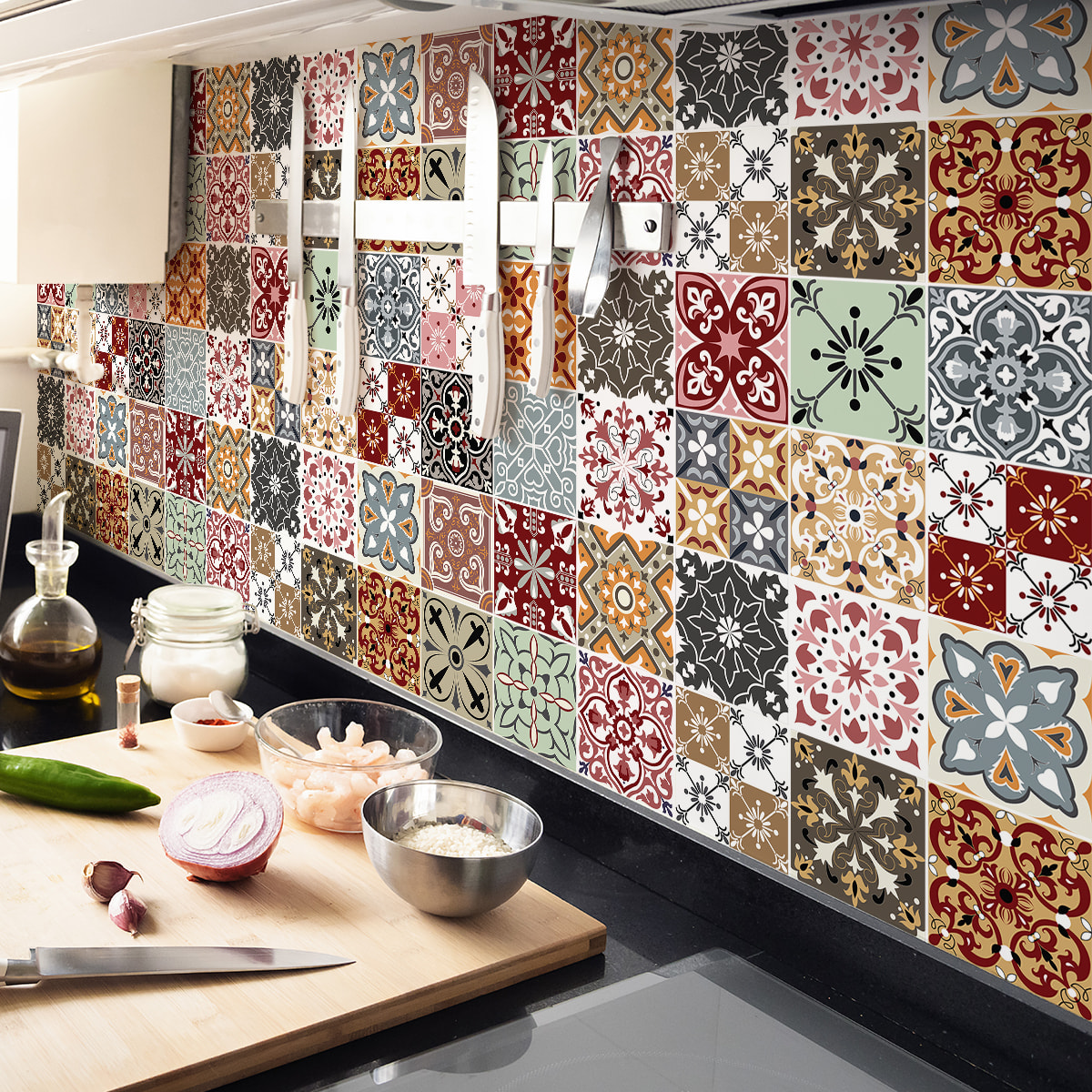 Stickers muraux - Sticker Mural Carrelage adhésif Cuisine Salle de Bain - 24 STICKERS CARRELAGES PORTIA