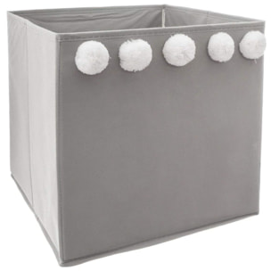 Caja de almacenamiento infantil con pompones gris - 30 x 29 x 29cm