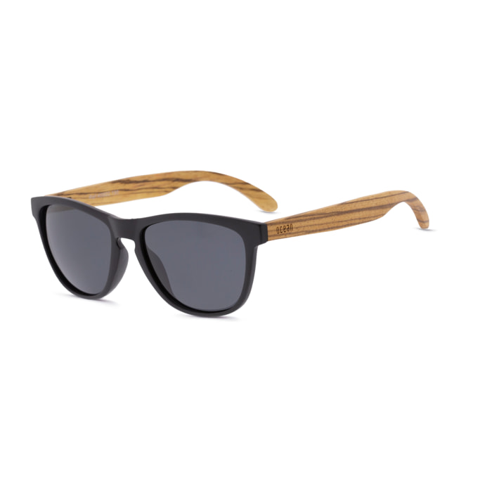 Gafas de sol OCEAN SEA - Frente negro con patillas de madera y / Ahumada
