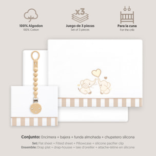 Triptico Cuna Parejita Elefante + Broche Bco/Beig