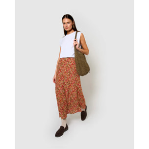 Falda midi bambula detalles plisados railay rojo