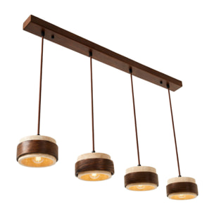 Luminaire design 4 suspensions en travertin et bois effet noyer TIVOLI