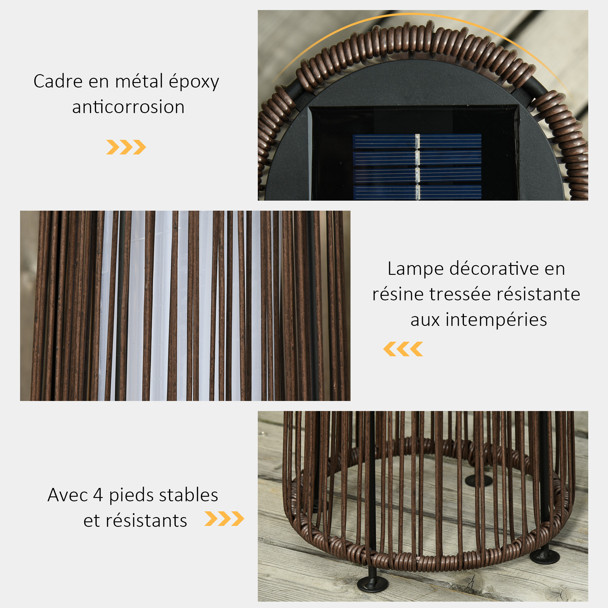 Lampadaire LED de jardin style colonial dim. Ø 21,5 x 61H cm résine tressée filaire chocolat