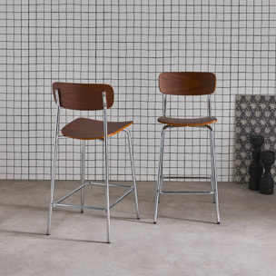 Tabouret de bar vintage métal et contreplaqué 66cm (lot de 2) TOBY