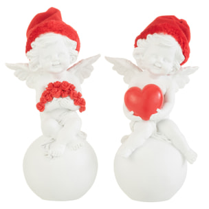 J-Line figurine Ange Sur Balle Chapeau - polyrésine - rouge/blanc - large - 2 pièces