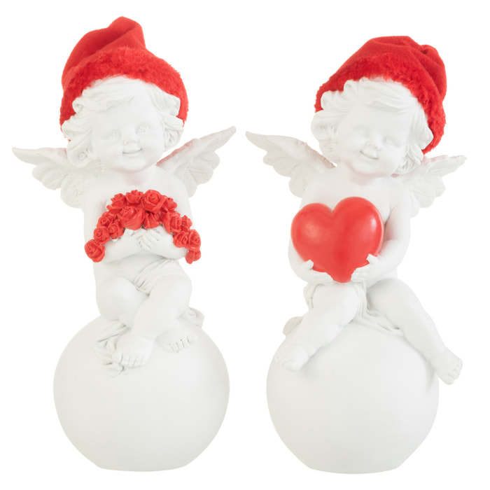 J-Line figurine Ange Sur Balle Chapeau - polyrésine - rouge/blanc - large - 2 pièces