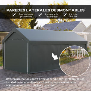 Carpa Garaje 6x3 m Garaje Exterior para Coche Impermeable Cobertizo de Exterior Anti-UV con Paredes Laterales Desmontables y 2 Puertas con Cremallera Gris Oscuro