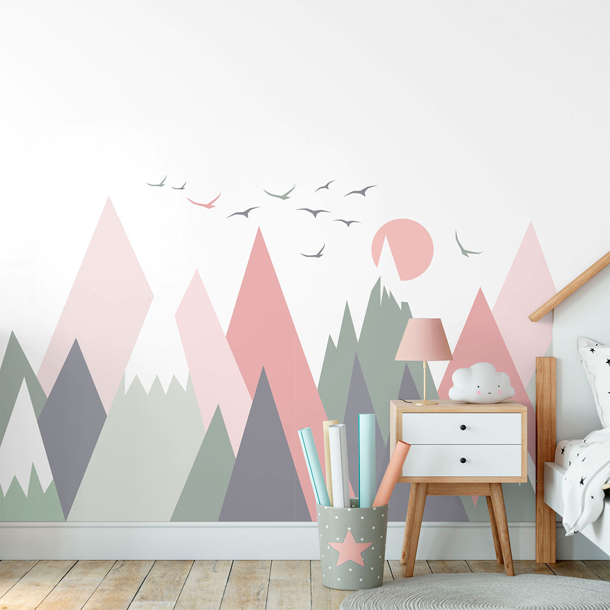 Stickers muraux enfants - Décoration chambre bébé - Autocollant Sticker mural géant enfant montagnes scandinaves ODEKA