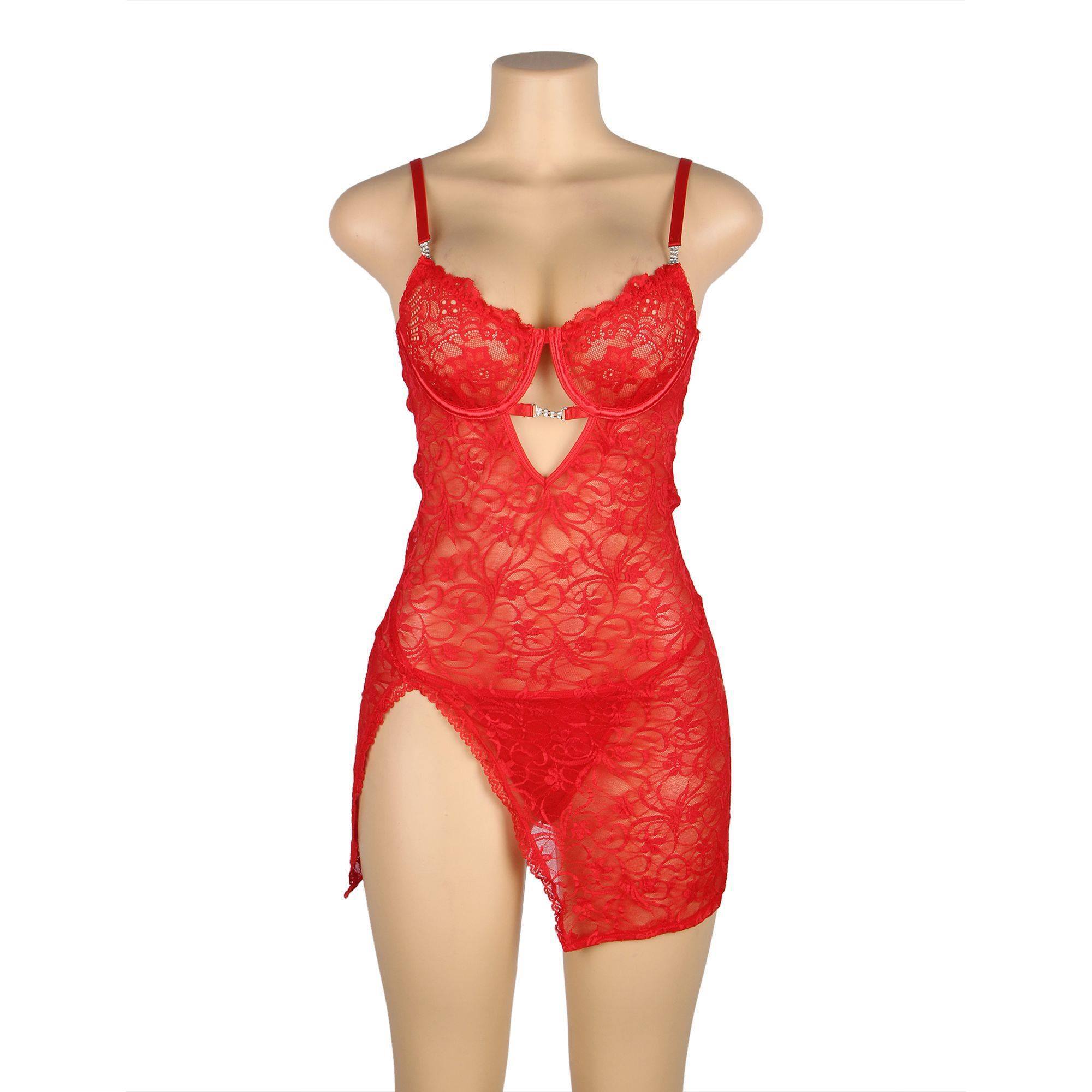 Babydoll de encaje rojo con tirantes