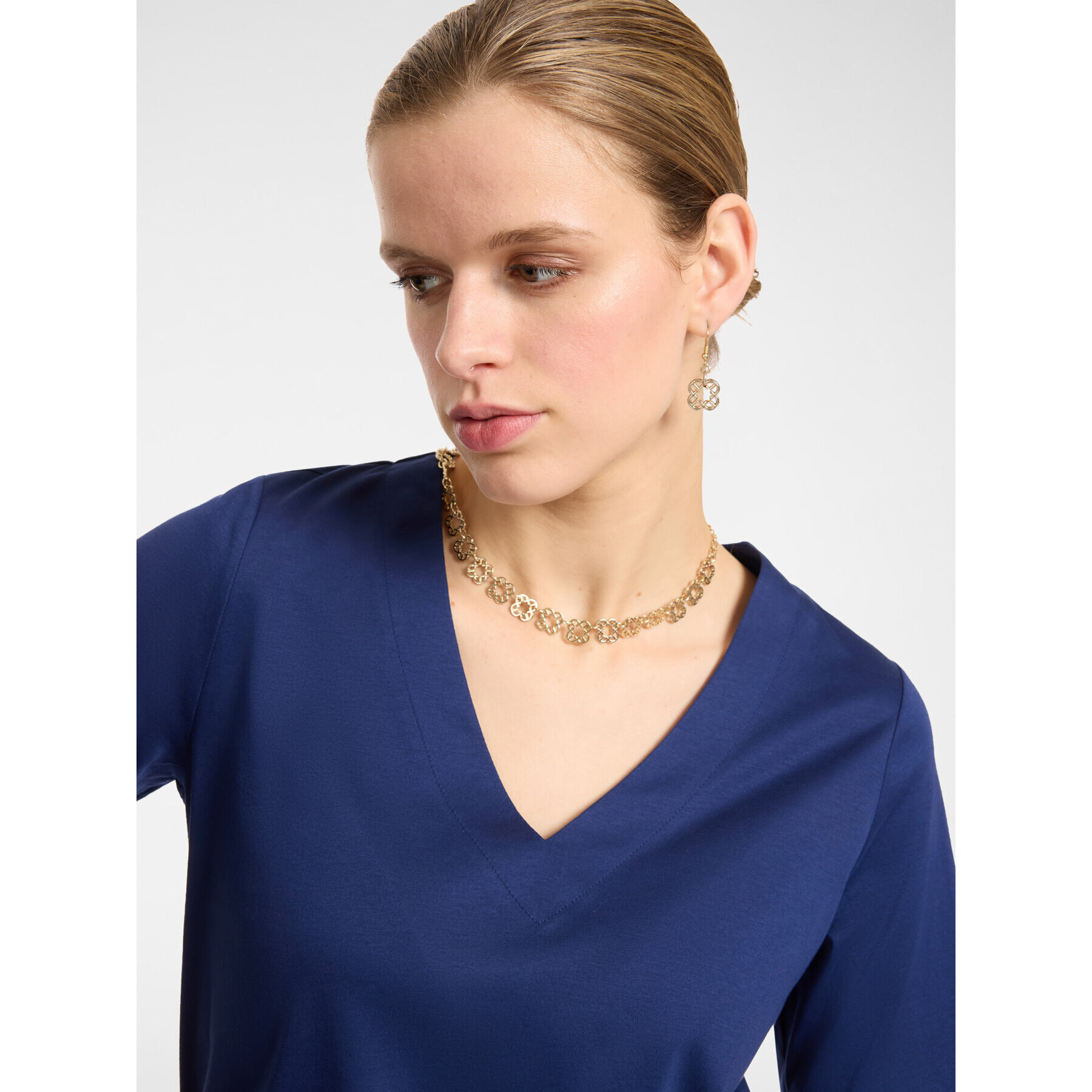 Elena Mirò - Camiseta con cuello en V - Azul