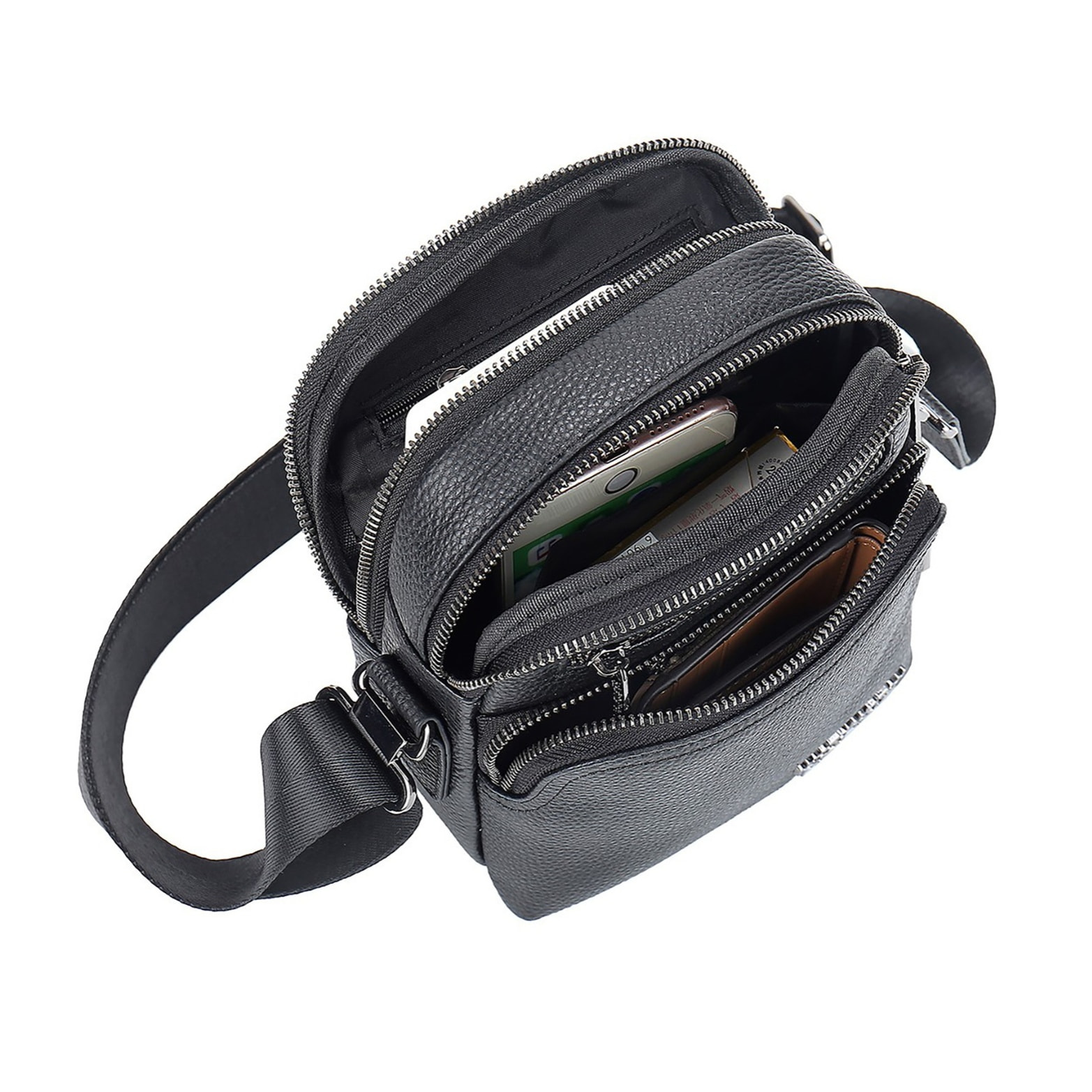 Borsa a tracolla uomo vera pelle - Modello Ebeno Nova - Casual - 21.0 x 18.0 x 9.5 cm