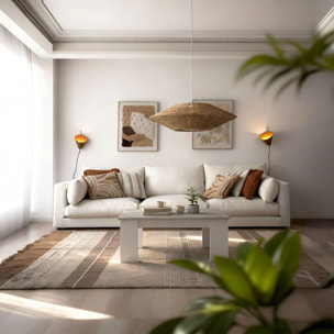 Mesa de centro elevable con almacenaje en blanco artik y gris cemento 90x43-53 cm Norak Blanco Artik (Blanco Mate) - Gris Cemento