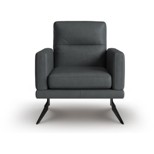 Fauteuil "Ange" en cuir véritable bleu gris