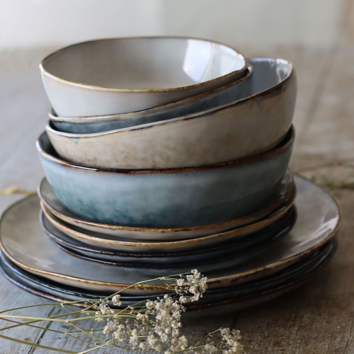 Lot de 6 assiettes plates en grès gris 27,5cm BORAL