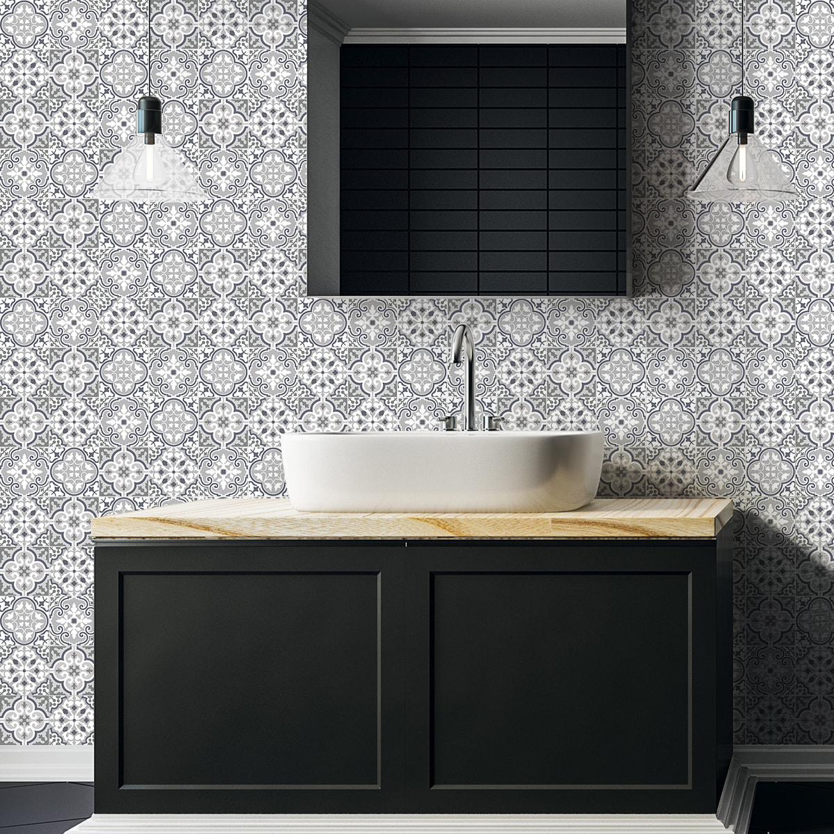 Stickers muraux - Sticker Mural Carrelage adhésif Cuisine Salle de Bain - 60 STICKERS CARREAUX DE CIMENT AUTHENTIQUES LARENCIA