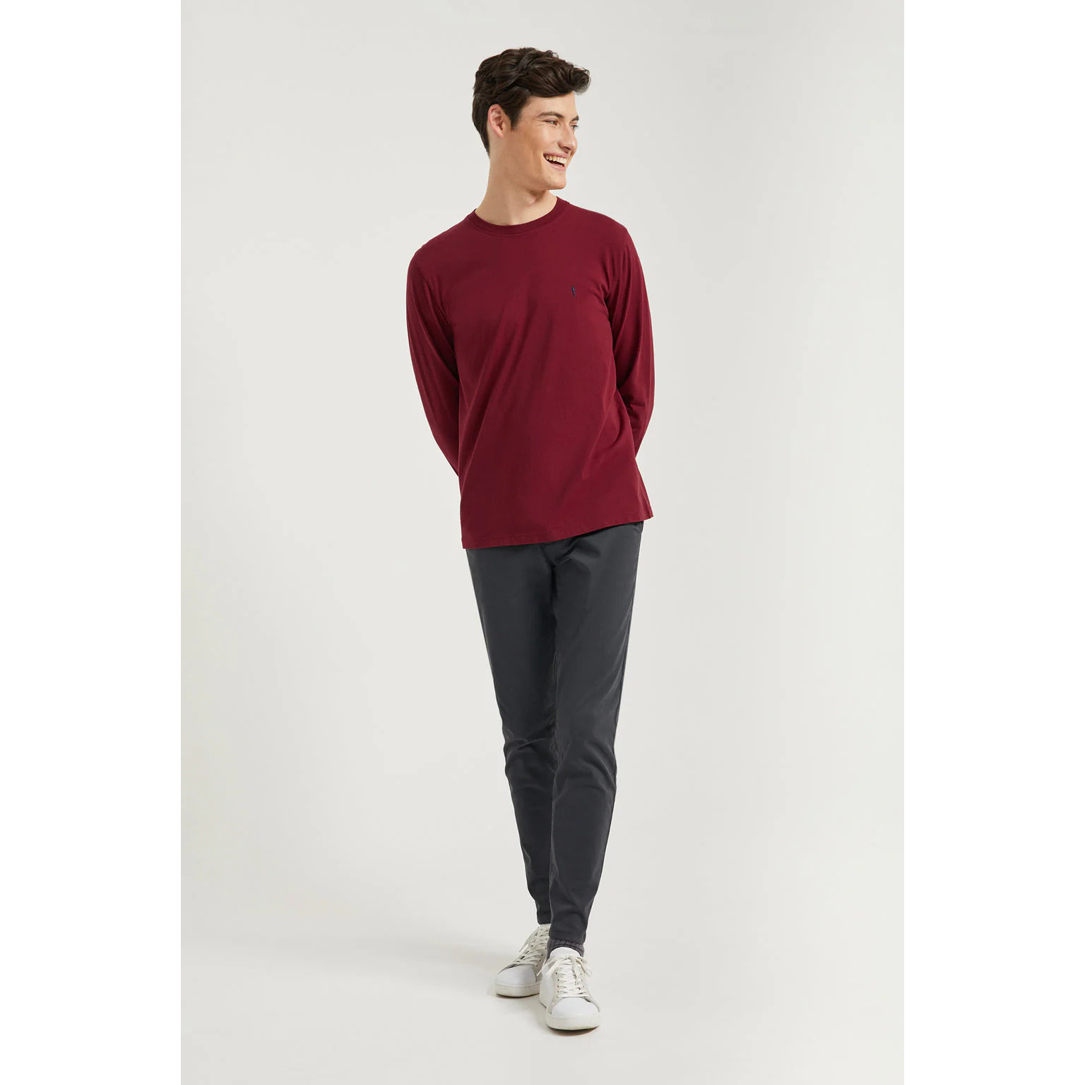 Maglietta basic granata a maniche lunghe con logo Rigby Go