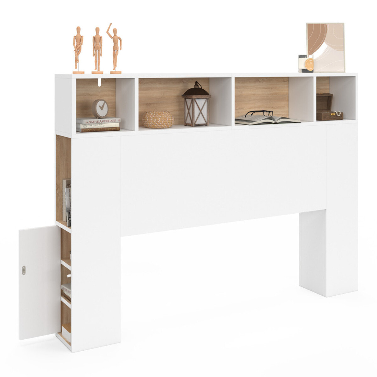 Tête de lit Léo bois et blanche avec rangements 145cm