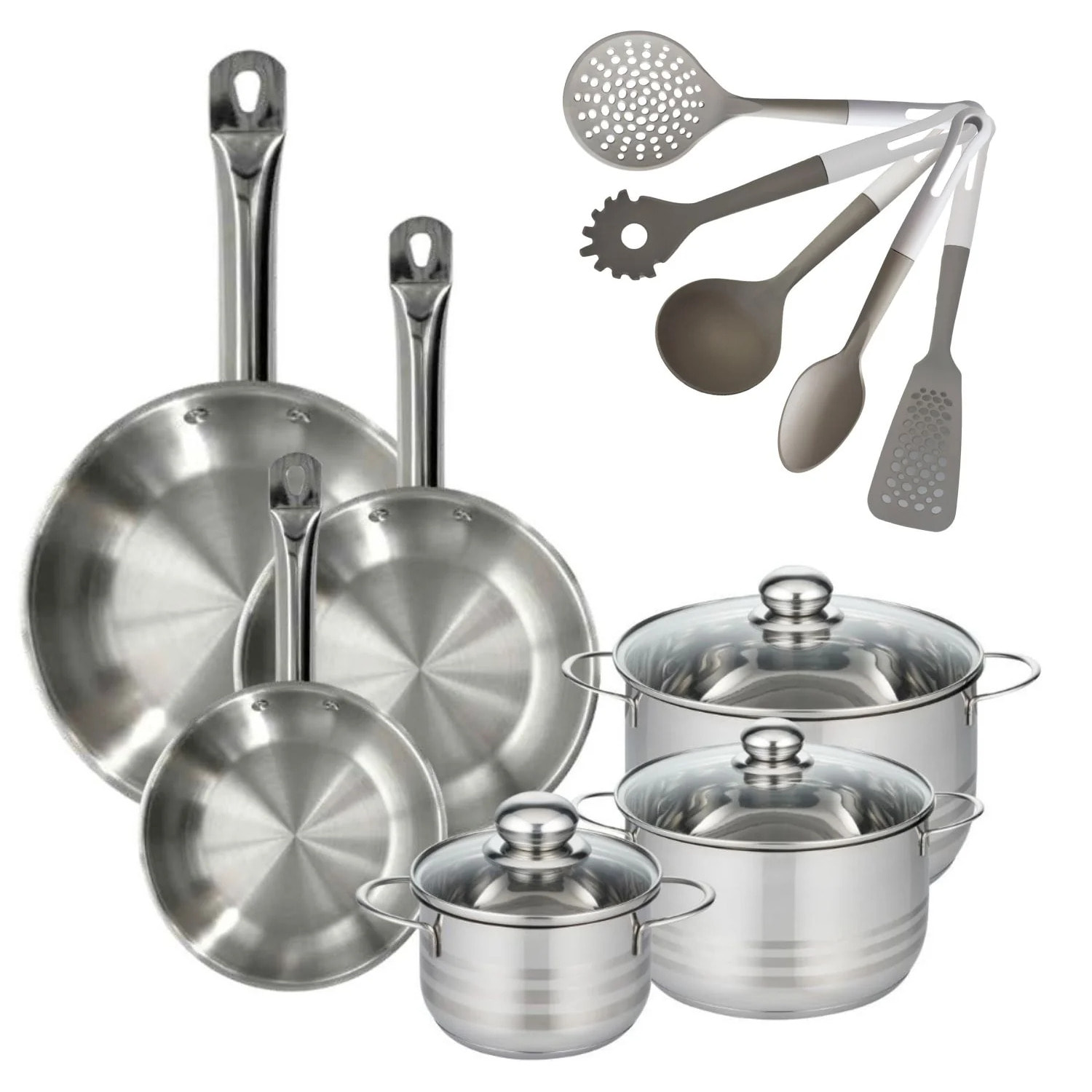 Lot 3 Poêles 20/24/28 cm Fackelmann Eterna avec 3 Faitouts 16/20/24 cm et 5 ustensiles