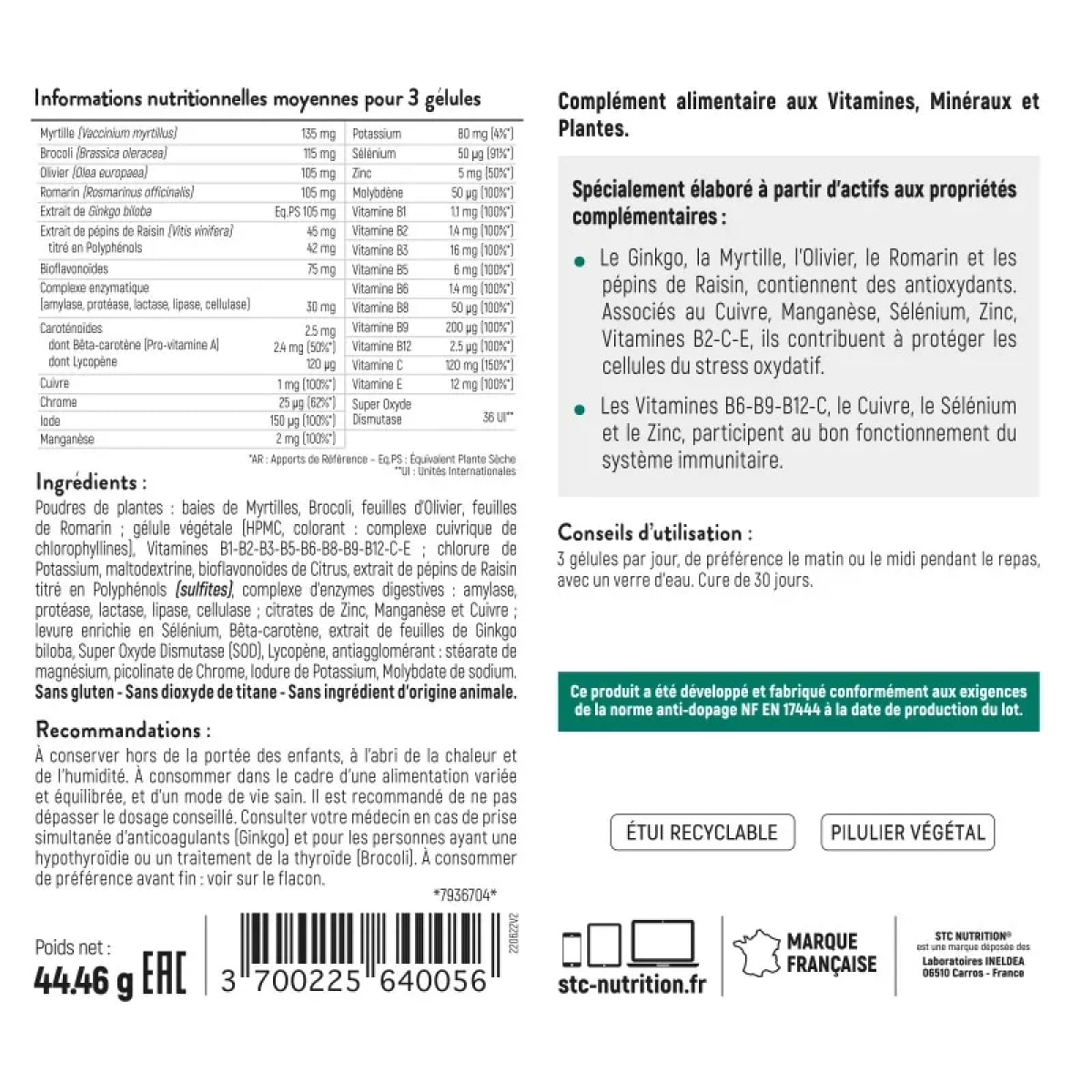 33 Vitamins & Antioxydants - Formule Complète Synergisée - 11 Vitamines + 8 Minéraux + 6 Phytonutriments - 100% Végan - Conforme à la norme anti-dopage - 90 gélules - Cure de 30 jours