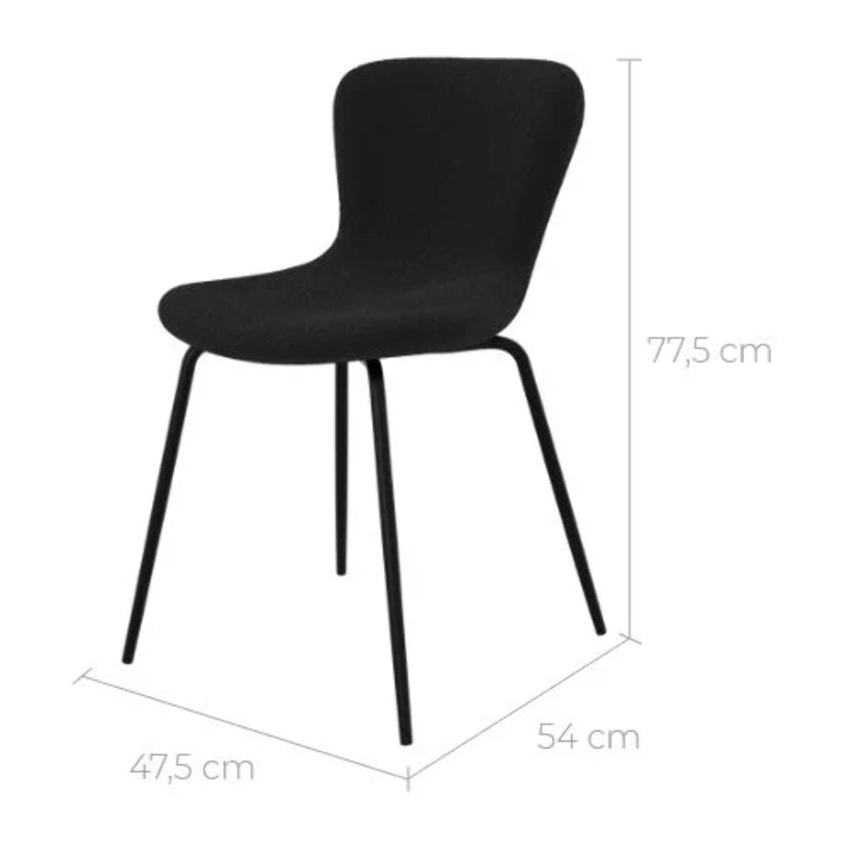 Lot de 2 chaises effet laine bouclette noire et pieds en métal - Koko