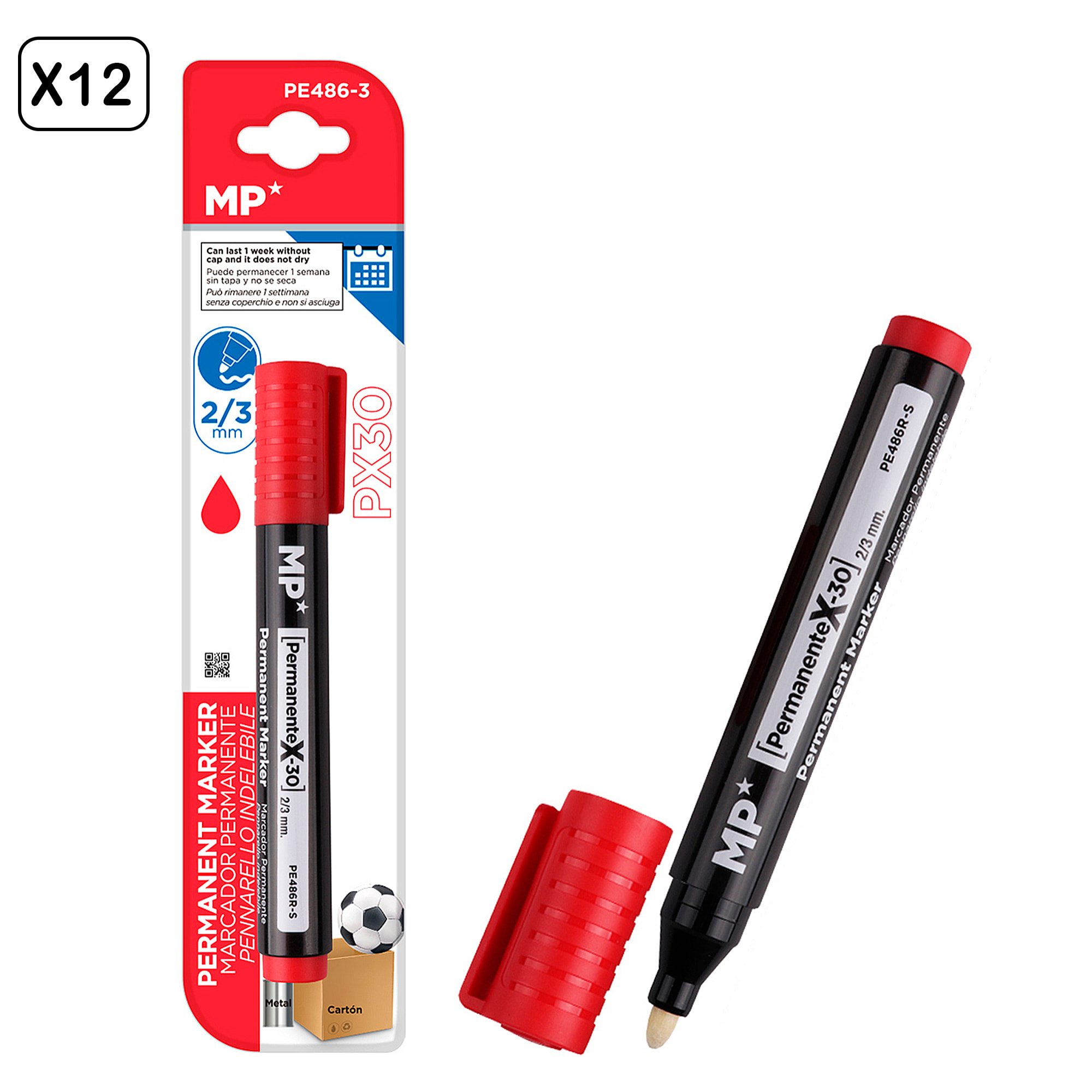 PACK 12 MARCATORI PERMANENTI ROSSO NO DRY