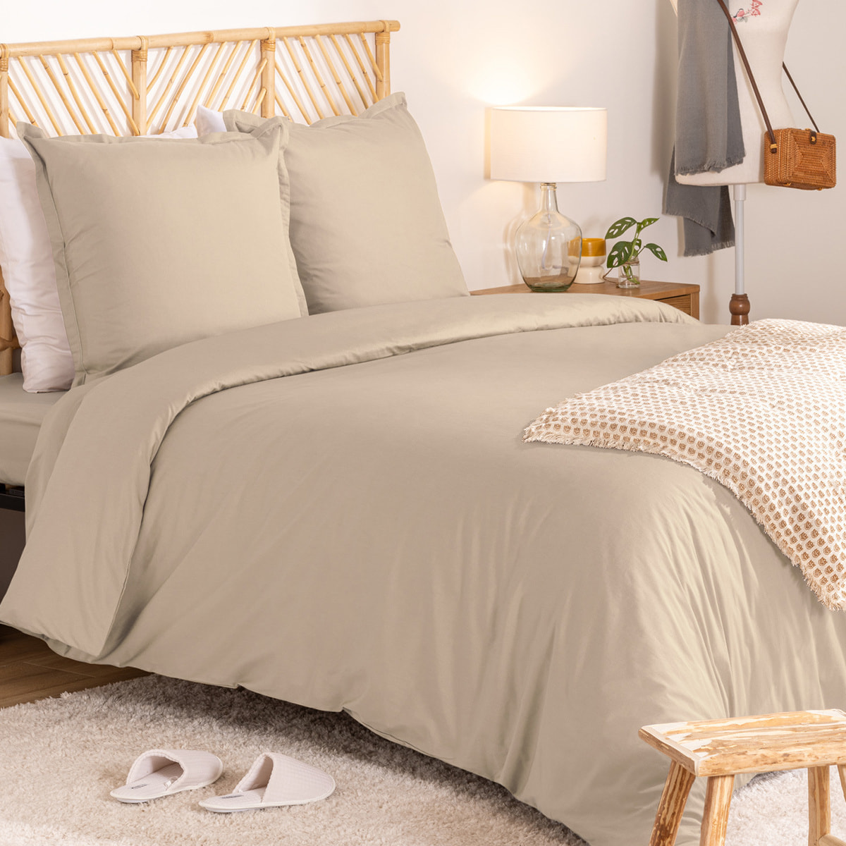 Parure de lit Landiha Percale beige lin 240x220cm