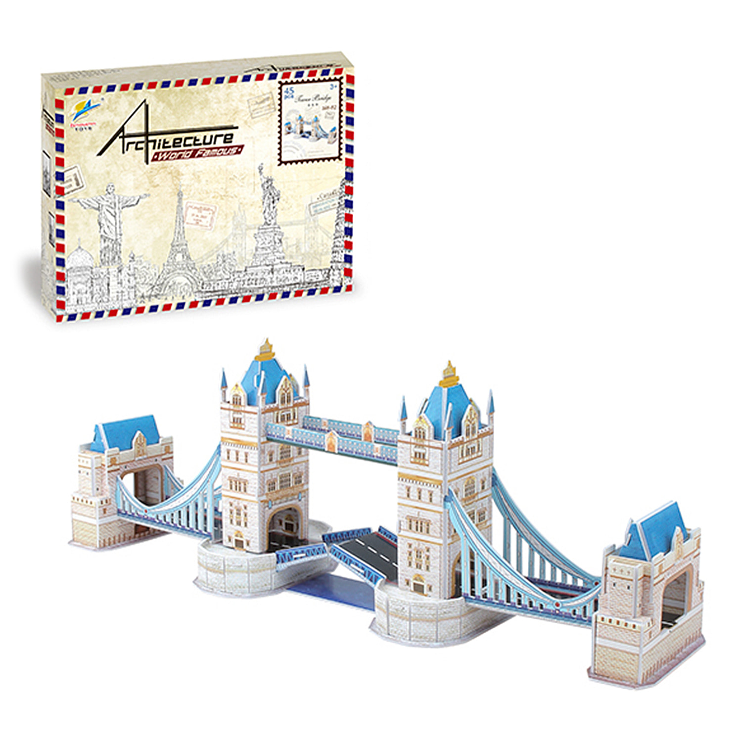 Puzzle 3D del Ponte della Torre a Londra. Comprende 45 pezzi che puoi assemblare senza bisogno di attrezzi o colla. Raccomandato per bambini oltre 3 anni.