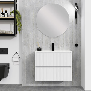 Conjunto de Baño Miya | Mueble de Baño Suspendido | 80 cm Blanco| Dos Cajones | Lavabo Encastrado | No incluye Espejo | Alday