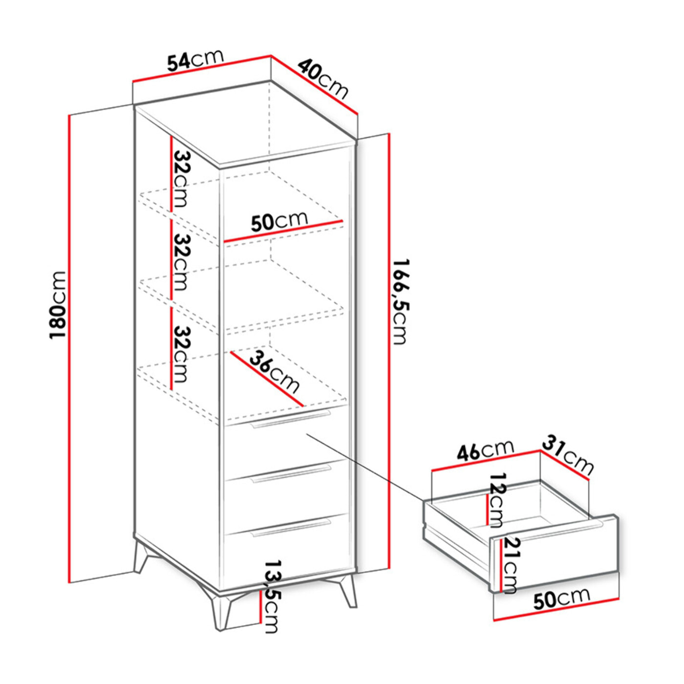Boccioni - buffet haut - beige - 3 tiroirs et 1 porte - 54x180 cm - Beige