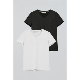 Pack de dos camisetas negra y blanca de escote en pico y bordado Rigby Best