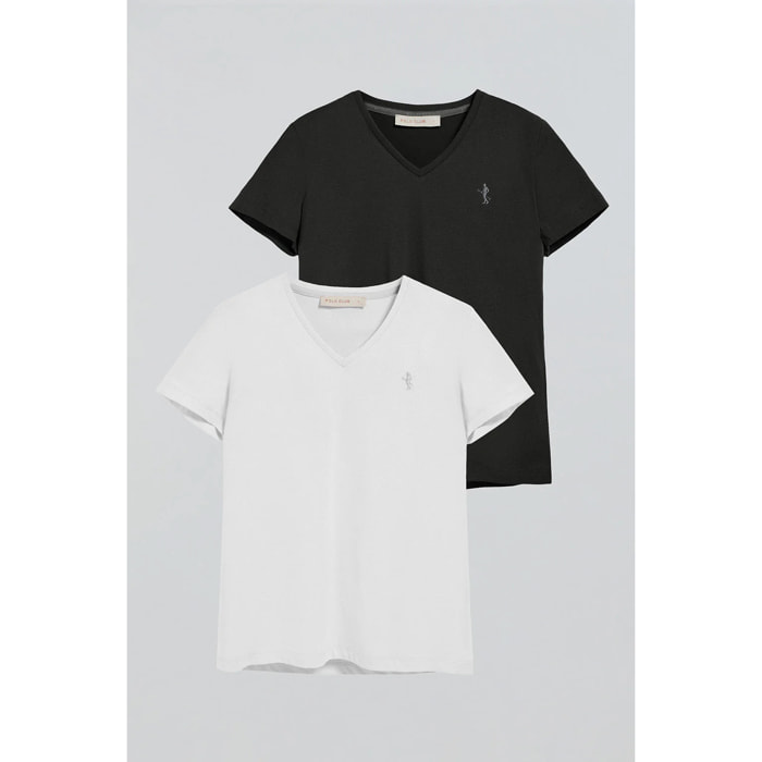 Pack de dos camisetas negra y blanca de escote en pico y bordado Rigby Best