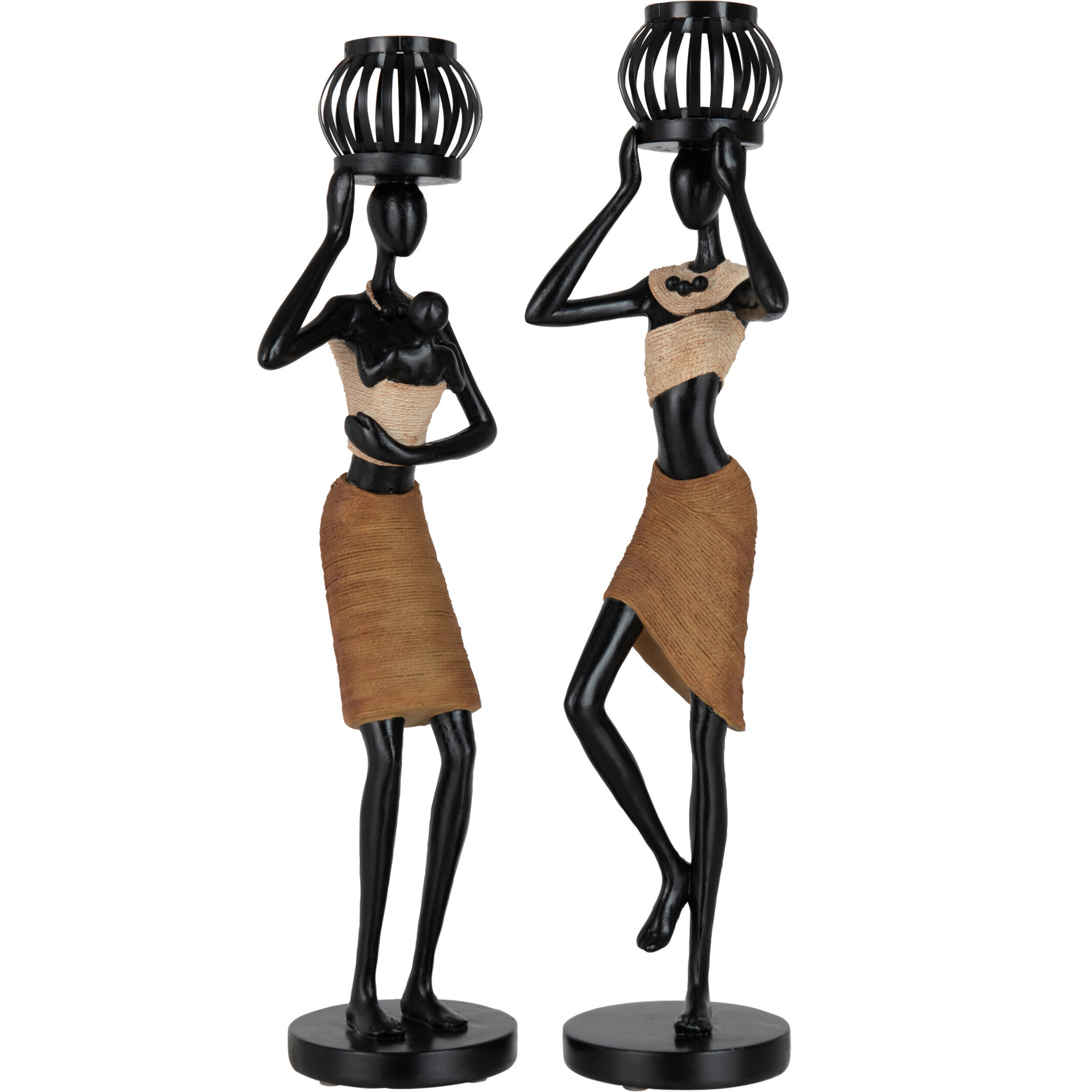 J-Line bougeoir sur Tête Figurine Ethnique  - polyrésine - marron - 2 pcs